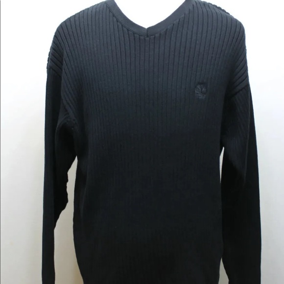 Classic Timberland Black Men Sweater 100% Cotton Fall V-Neck Winter Larger - Picture 1 of 11